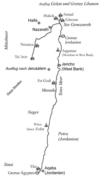 Streckenskizze meiner Fahrt durch Israel