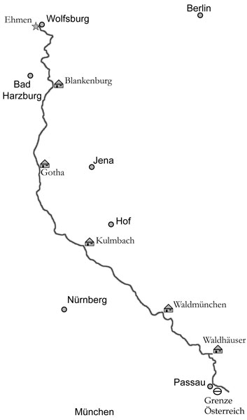 Streckenskizze meiner Fahrt durch Deutschland